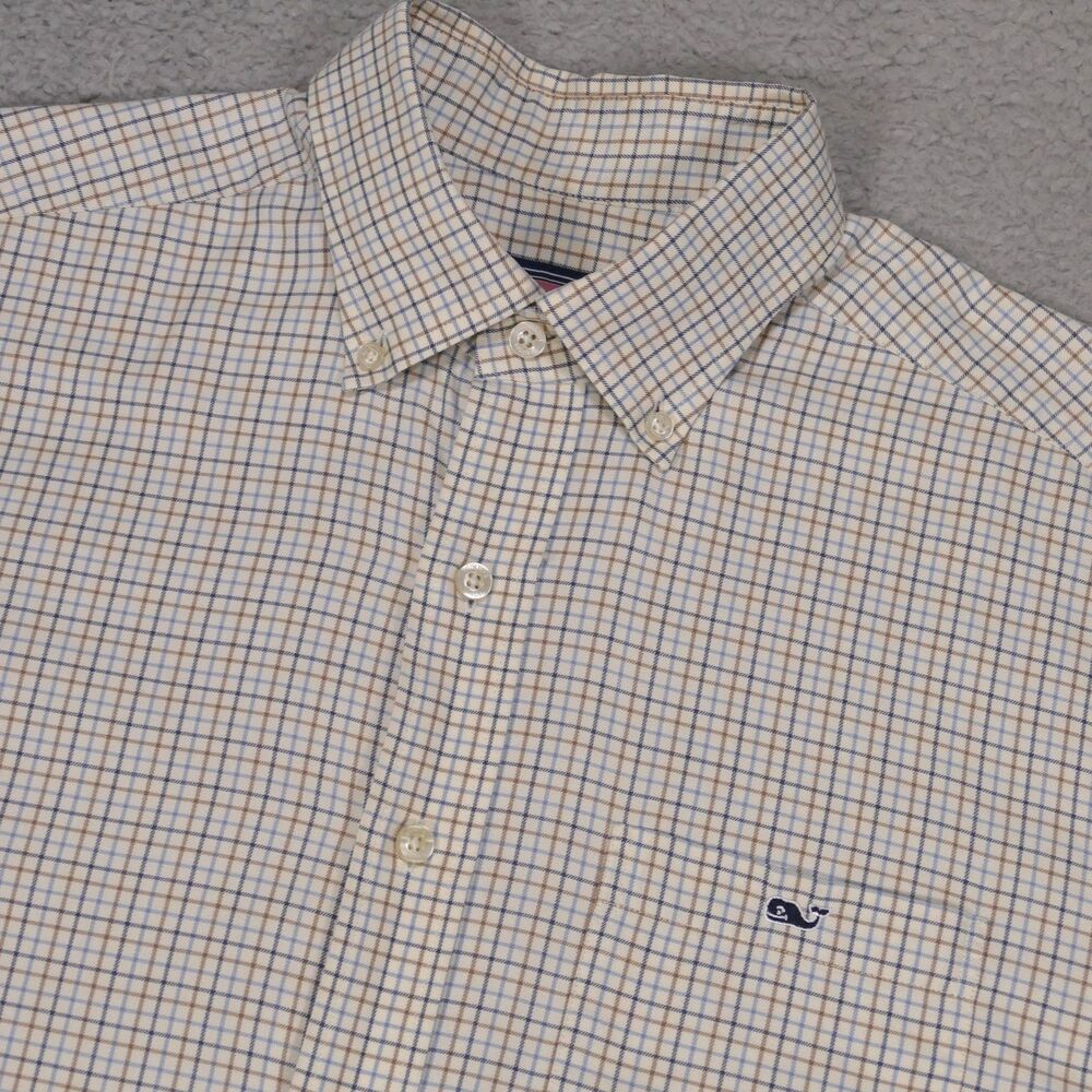 Vineyard Vines Tucker Shirt Men Medium Beige Brown Plaid Button Down Long Sleeve